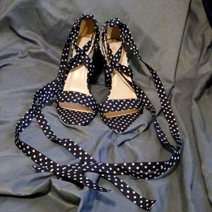 NEW Navy Blue Polka Dot Lace up high heels